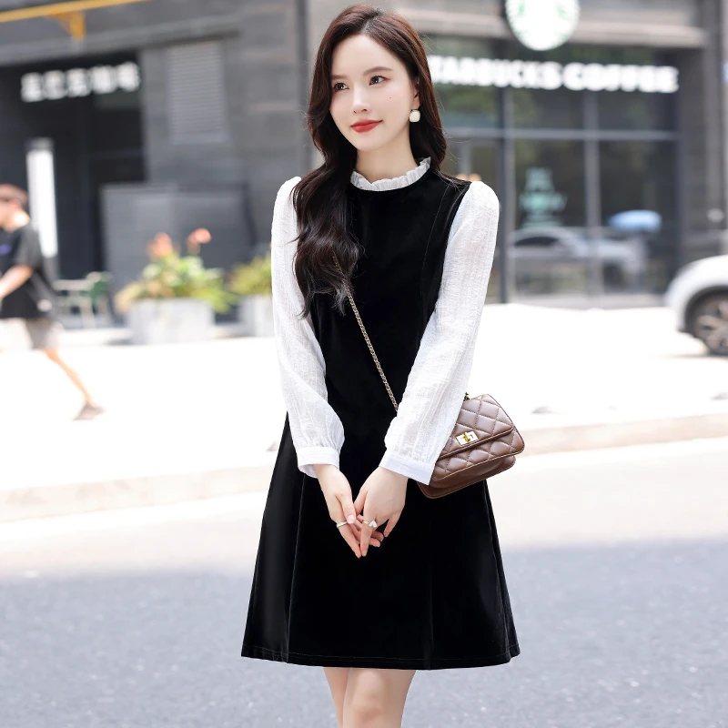 假两件连衣裙秋装女2024年秋季新款时尚洋气遮肉显瘦裙子A字裙子