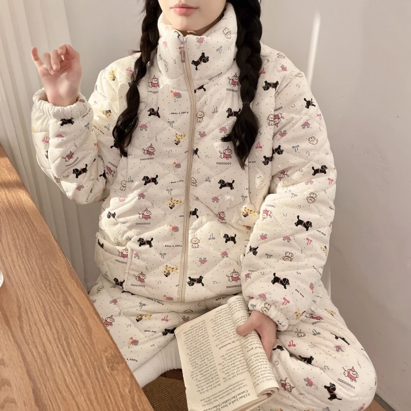 【零下10度-5度】冬季加厚加绒三层夹棉孕妇哺乳期喂奶睡衣