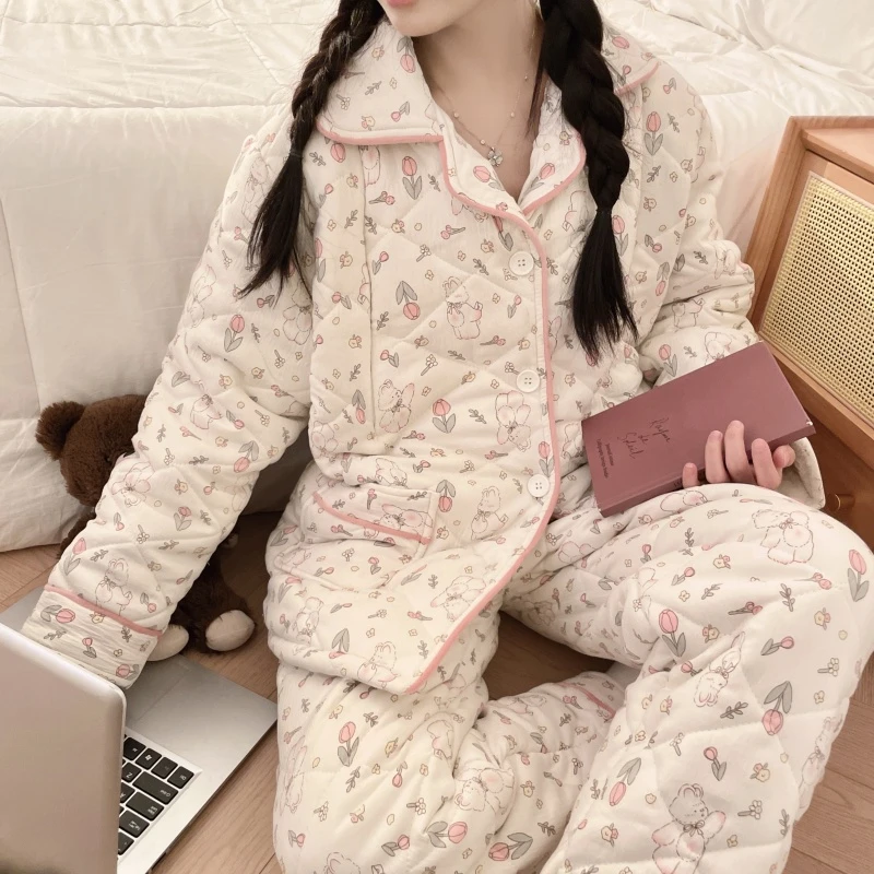 【零下10度-5度】冬季加厚加绒三层夹棉孕妇哺乳期喂奶睡衣