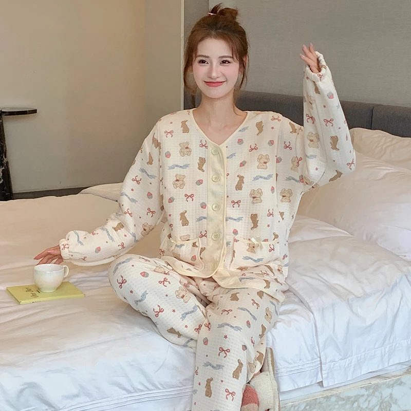 【空气棉】厚款保暖月子服秋冬季产后哺乳睡衣空气棉孕妇喂奶家居服