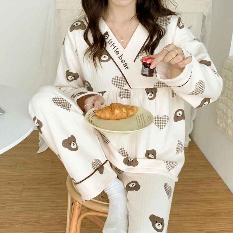 【空气棉】厚款保暖月子服秋冬季产后哺乳睡衣空气棉孕妇喂奶家居服