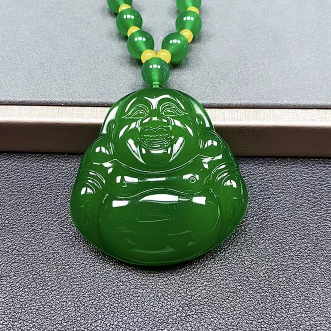 06【大绿佛】正品天然玉石、精雕款高档冰透水润老矿天然玉髓吊坠