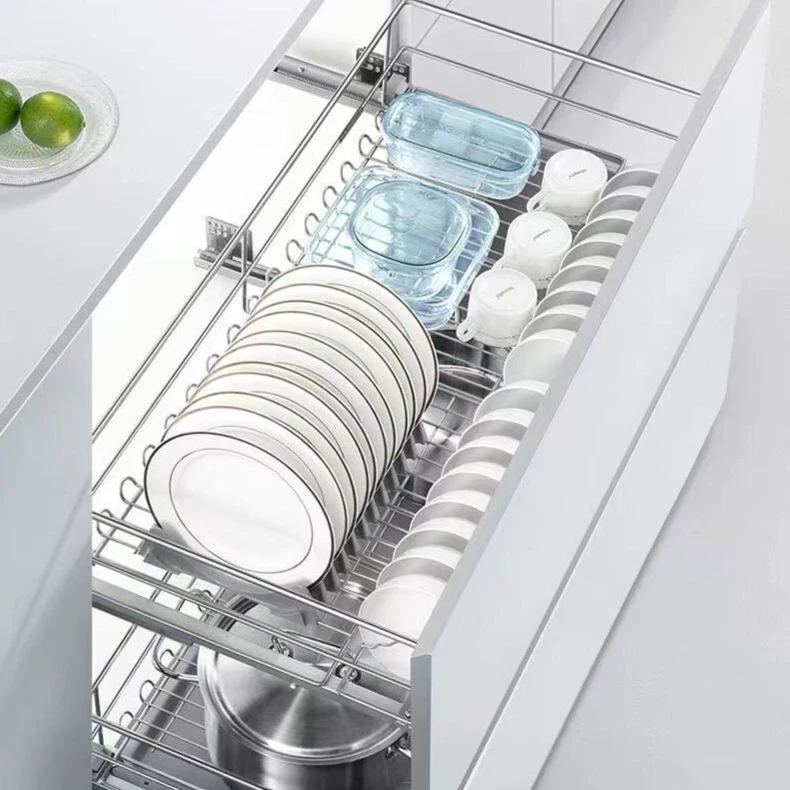 焊XX高玛歌三边蓝拉篮碗篮不锈钢拉篮调味架双层碗篮阻尼水槽拉篮