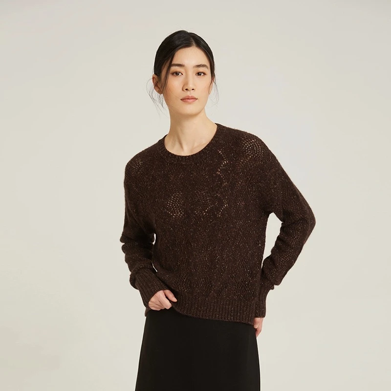 《星野织美》补丁生活咖色镂空毛衫FSM6371/244