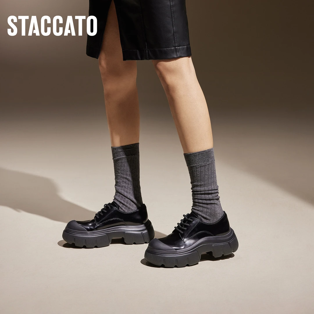 【甜妹穿搭】思加图新款复古英伦琴键厚底圆头单鞋ESF15CM4