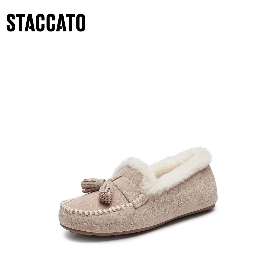 【欧若风】思加图2025春夏新款复古毛毛鞋休闲平底豆豆鞋女S9521AA5