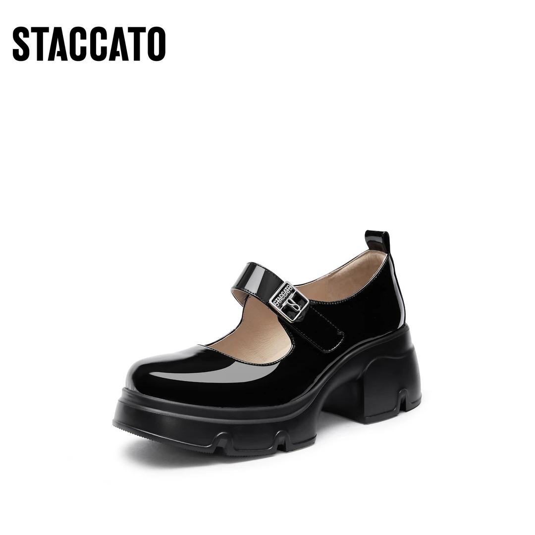 思加图2024春季新款甜酷圆头玛丽珍女鞋JK厚底单鞋小皮鞋S6233AQ4