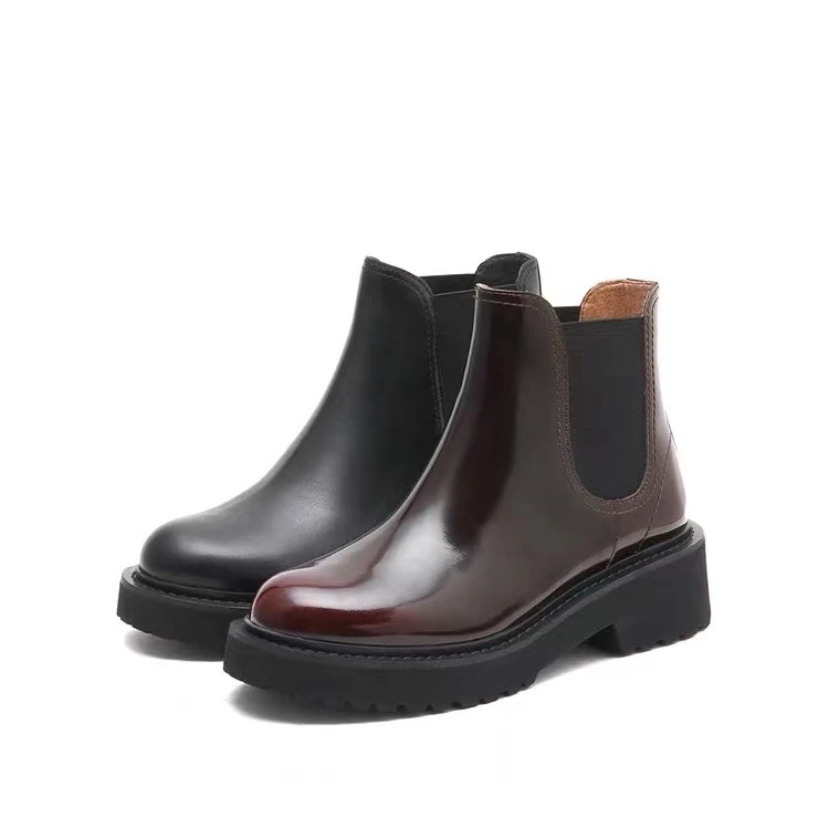 【橱窗】思加图冬季潮流圆头切尔西女靴复古粗跟百搭短靴子EGB01DD2