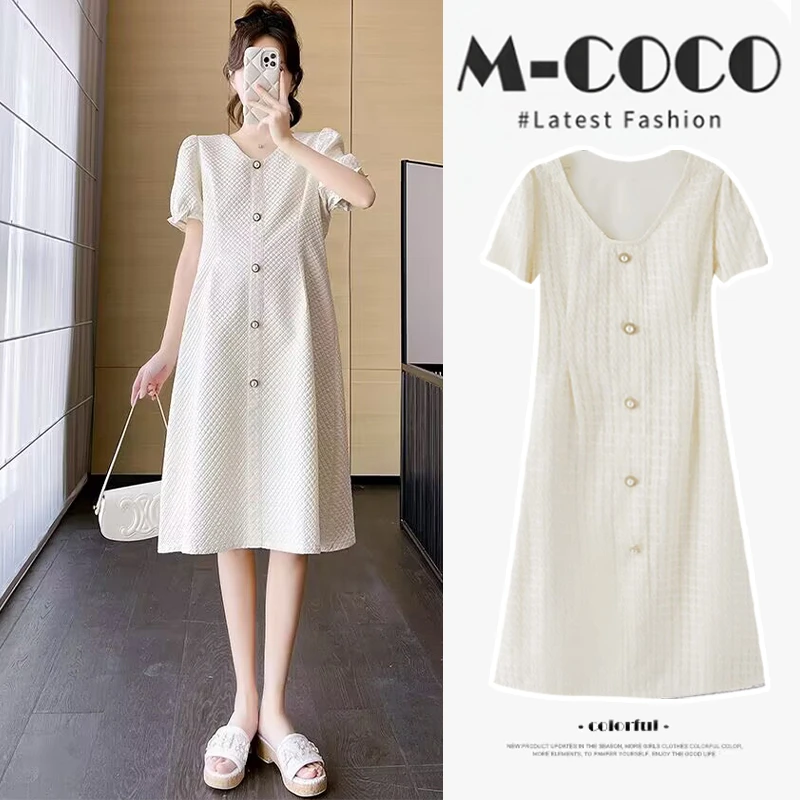 孕妇夏装连衣裙小香风气质短袖大码宽松高级感甜美显瘦裙子夏季女