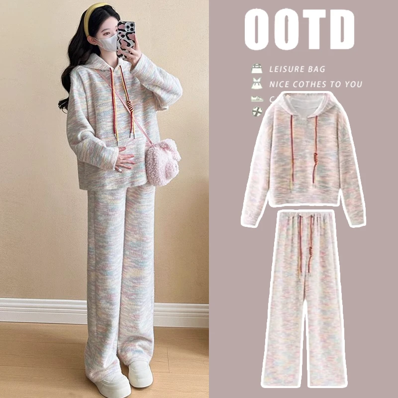 孕妇秋装套装2024新款针织连帽上衣加厚时尚洋气时髦秋冬款两件套