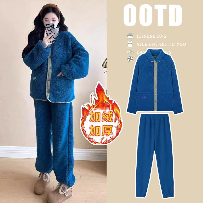 孕妇套装秋冬款2024新款加绒加厚保暖家居服外套裤子冬季休闲宽松