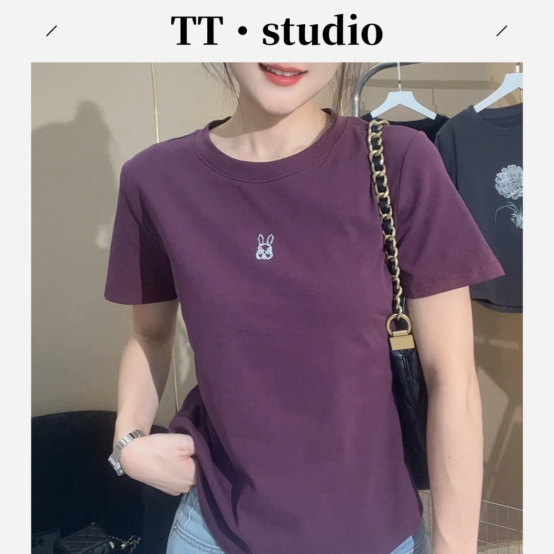 时尚气质遮肉显瘦小兔子烫钻T恤