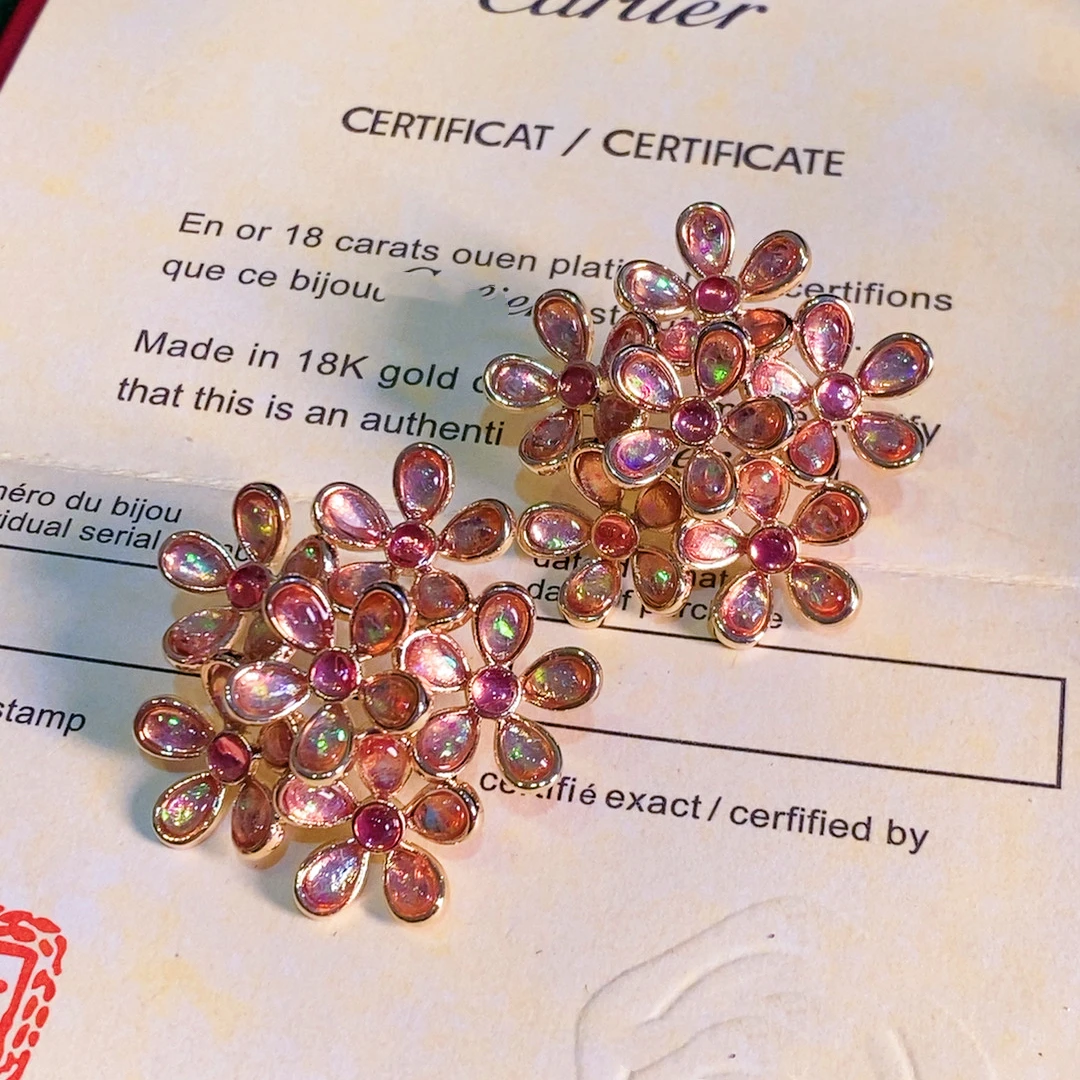 铜合金合成锆石耳饰 【日常百搭】夸张炫彩花朵手工轻奢耳钉858气质