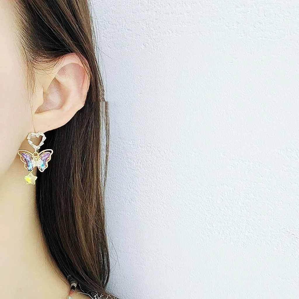 铜合金合成锆石耳饰 A进口设计师款灵动蝴蝶中短款耳环轻奢1439