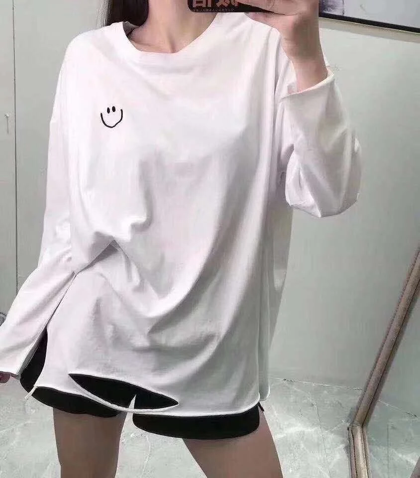 拍一发二女士薄款打底体恤长袖纯棉白色