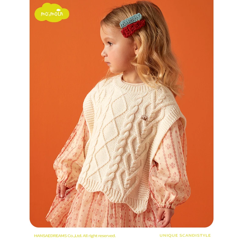 moimoln小云朵童装 春秋季女宝时尚透气针织上衣女童无袖休闲毛衣