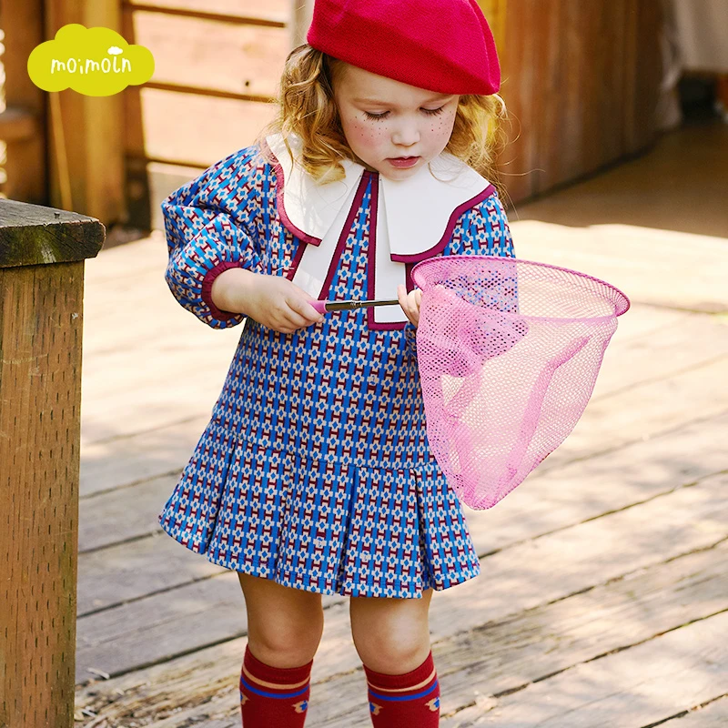 moimoln小云朵童装 秋冬女童女宝韩版风优雅透气甜美法式连衣裙子