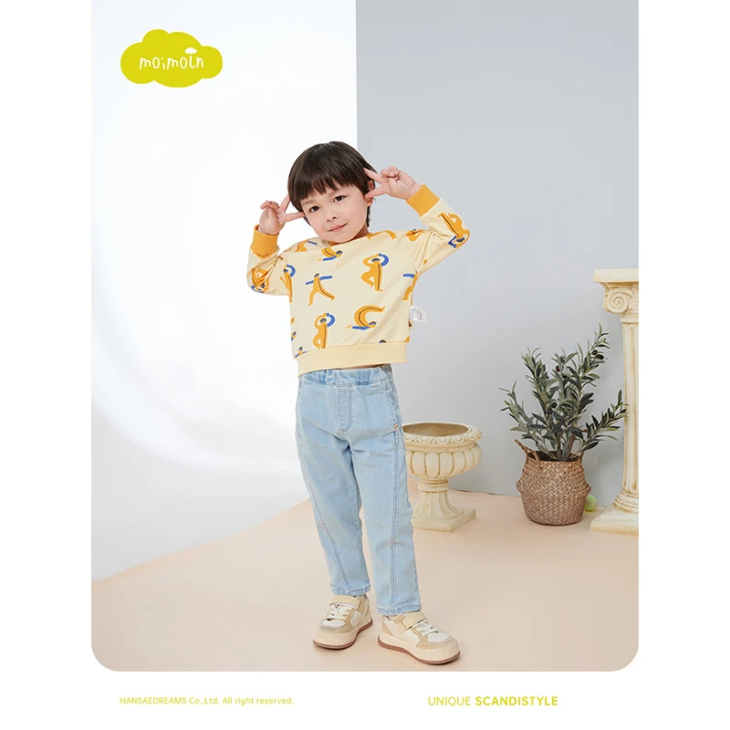 moimoln小云朵童装秋季男童女童圆领小宝透气时尚T恤童装宽松卫衣