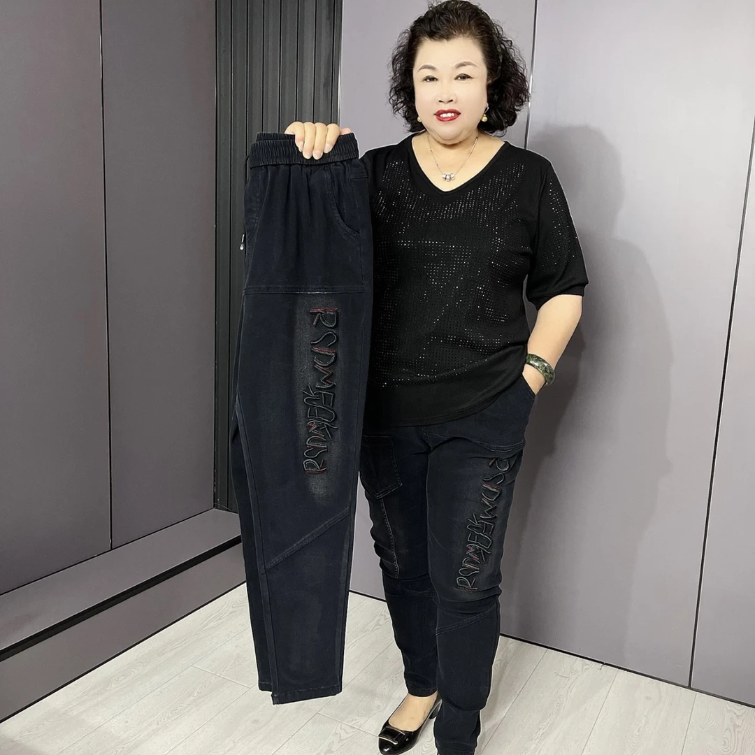 1200-TJ早秋新款大码宽松百搭刺绣字母休闲裤