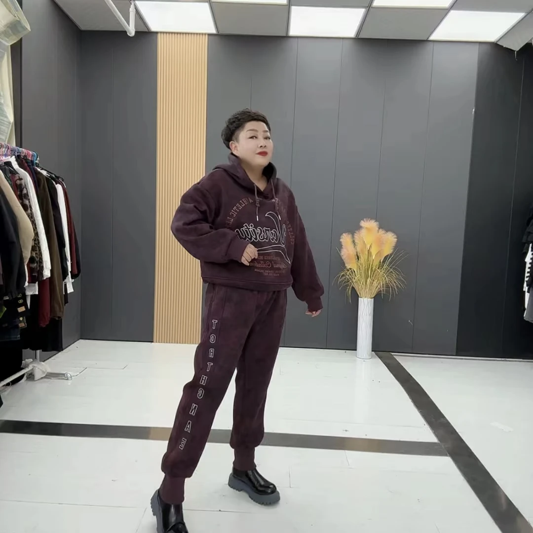 9601-MDN秋季新款连帽大码宽松百搭时尚休闲套装