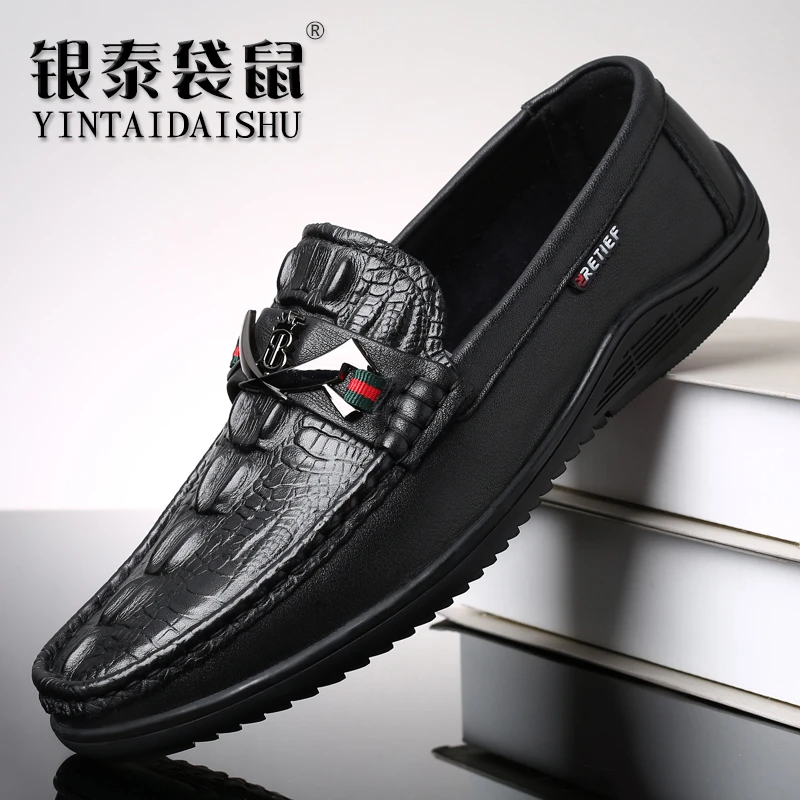 2025秋冬季新款男士休闲皮鞋真皮头层牛皮透气软底豆豆鞋