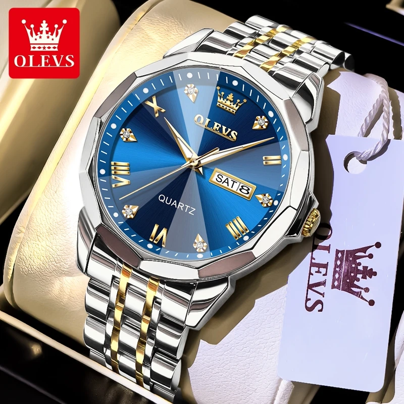 OLEVS/欧利时瑞士认证男士女士石英双历手表潮流气质防水夜光腕表