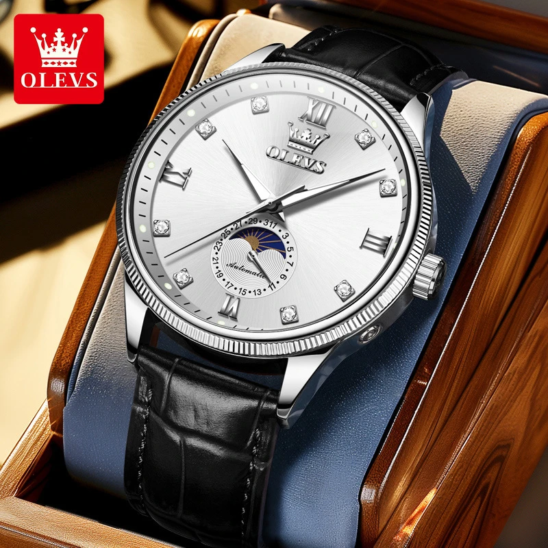 瑞士注册品牌欧利时手表机械表全自动商务月相防水真皮学生手表男