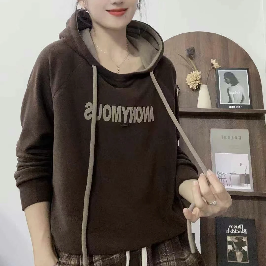 百基拉2024秋冬款双面德绒美式复古潮牌卫衣连帽印字母上衣外套