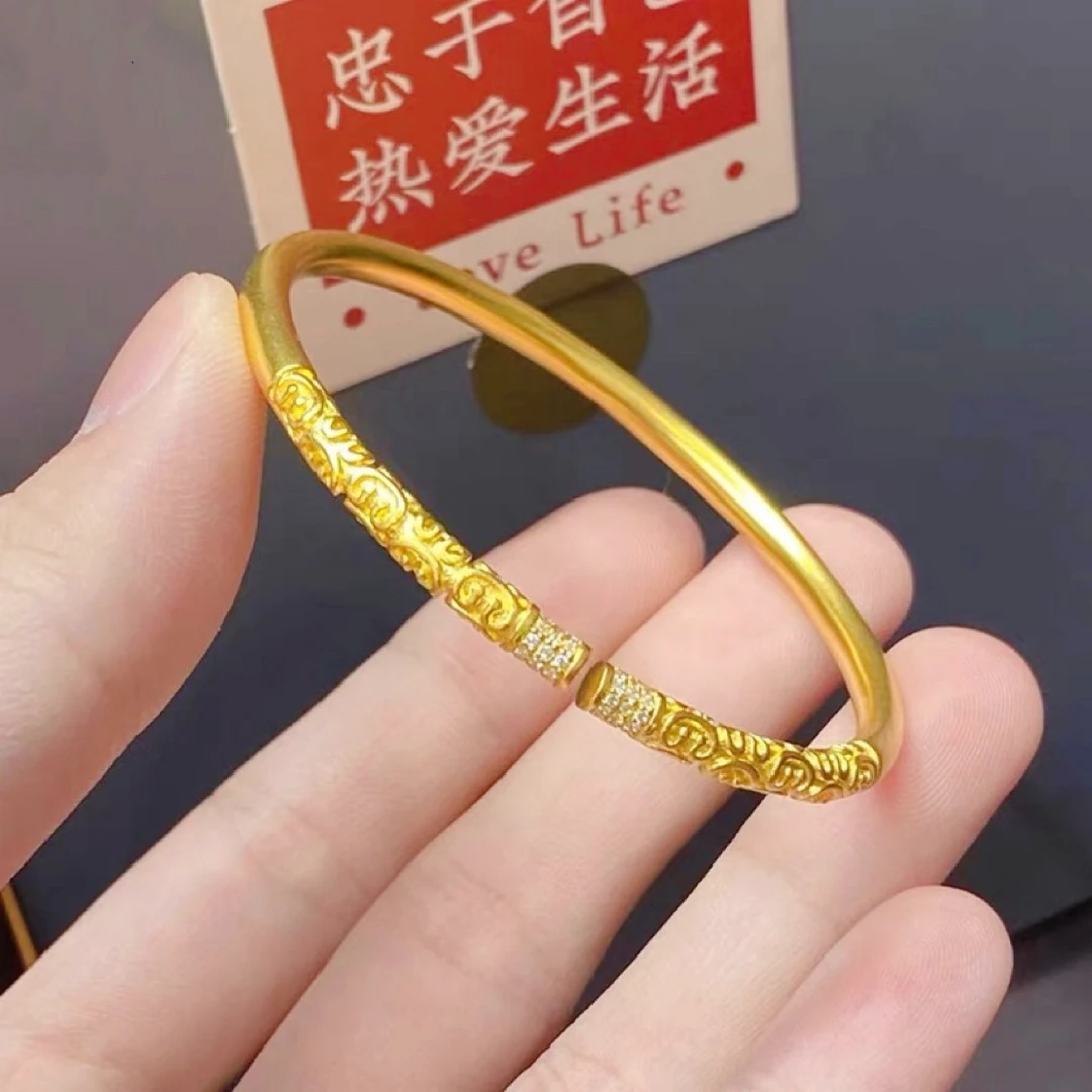 铜合金手镯 不掉色金箍棒手环经典传承实心祥云古法手镯素圈手镯