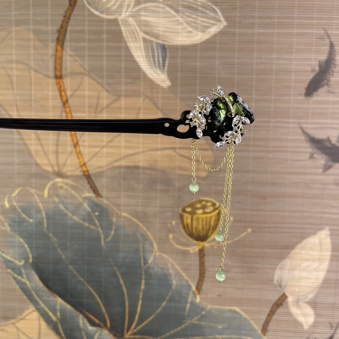 J239绿野仙踪流苏气质发簪手工发饰中式纯手工国风百搭时尚木发簪