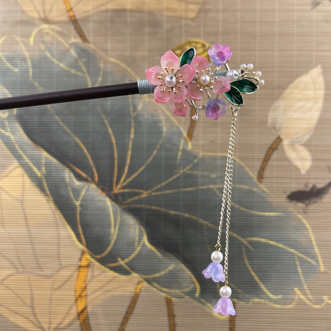 J105流苏吊坠发簪气质手工发饰中式纯手工国风簪子百搭时尚木发簪