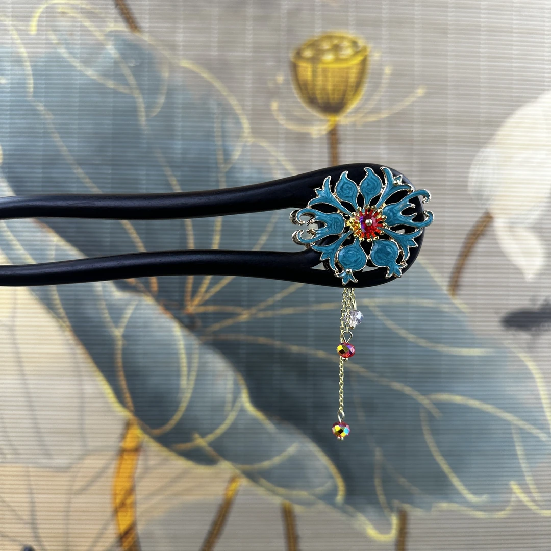 J63双钗气质手工白色头饰发饰中式纯手工国风簪子百搭时尚木发簪