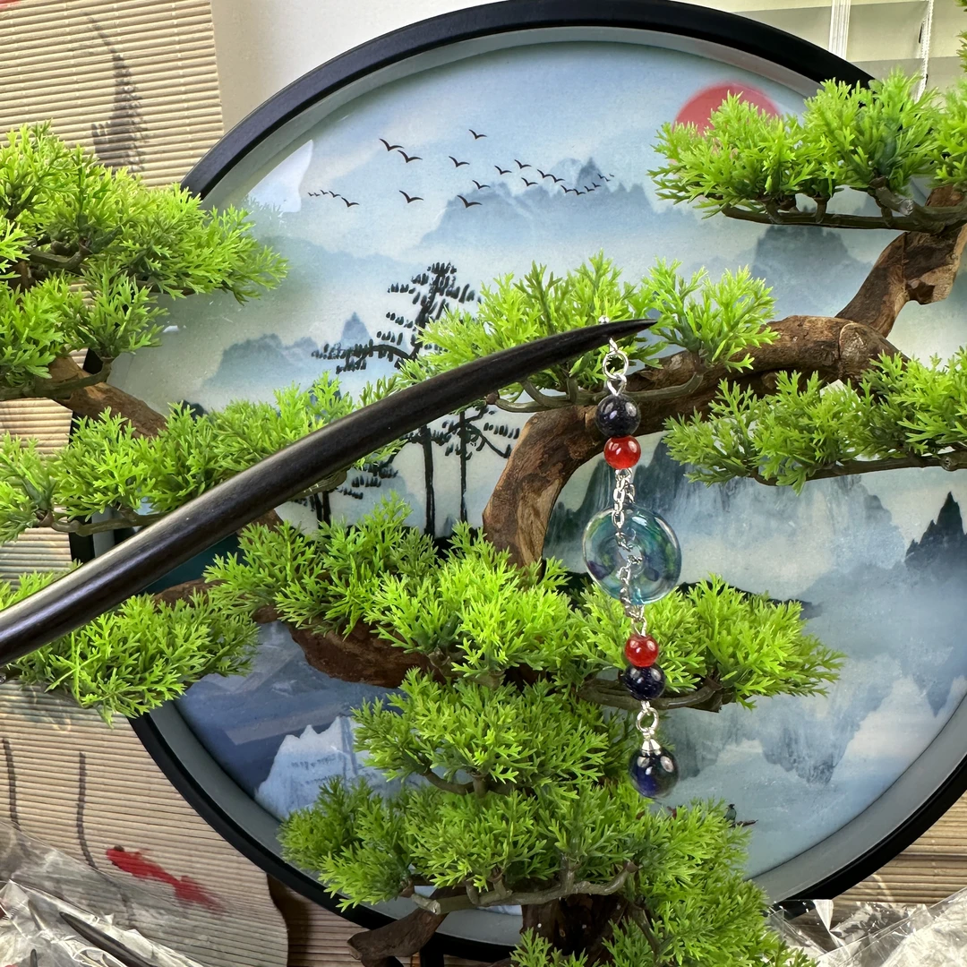 X181蓝色平安扣头饰发饰复古古风手工气质国风简约手工木发簪