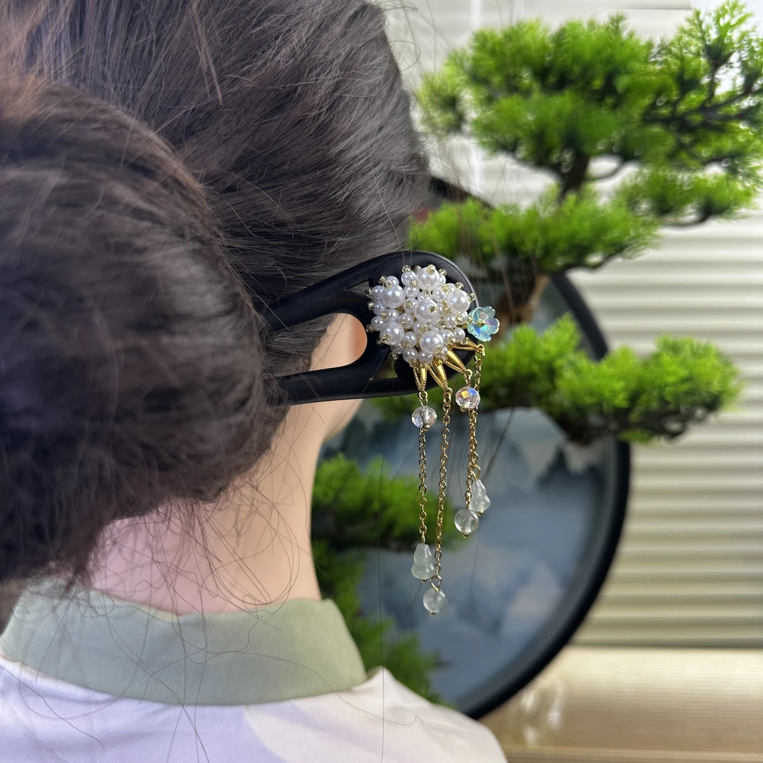 X781黑檀小香风发簪气质手工发饰中式纯手工国风簪子百搭时尚发簪