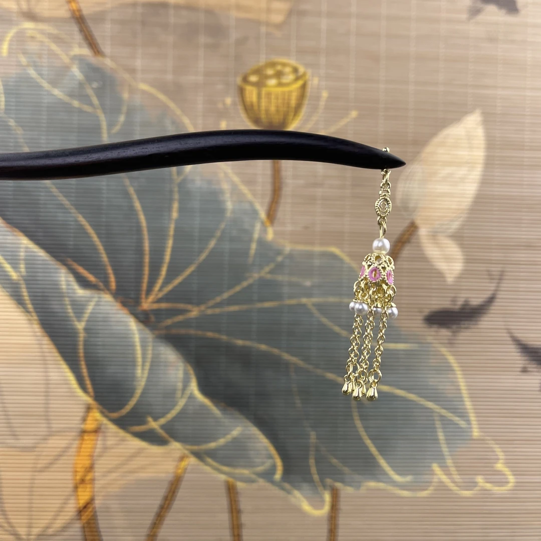 J85铃铛吊坠发簪气质手工发饰中式纯手工国风簪子百搭时尚木发簪