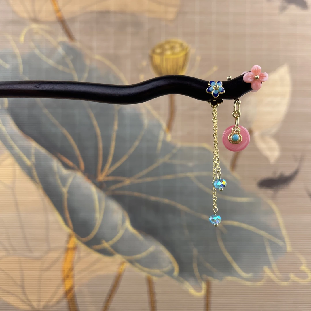 炑歌J78粉色平安扣发簪气质手工中式纯手工国风簪子百搭时尚发簪