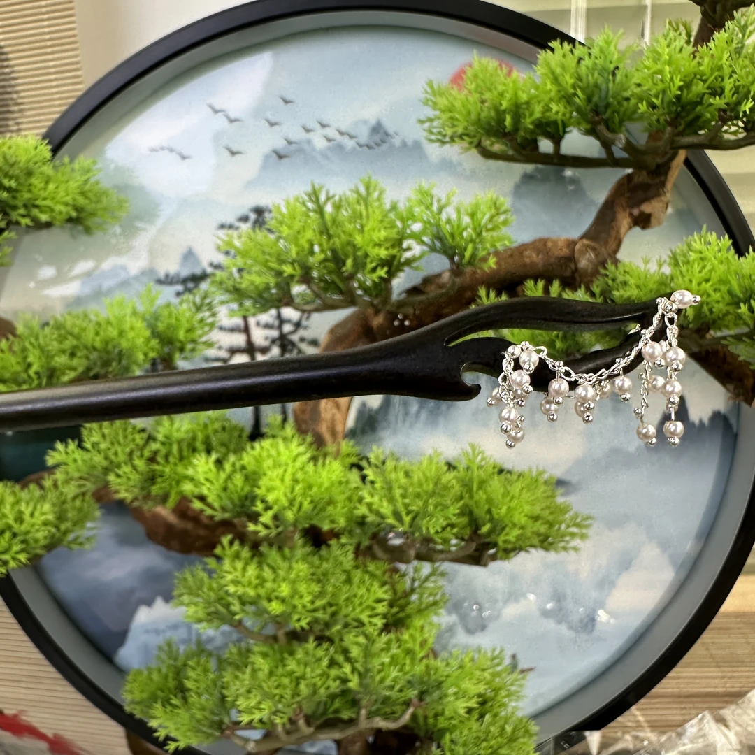 炑歌X63小米珠头饰发饰复古手工气质黑色国风简约簪发手工木发簪