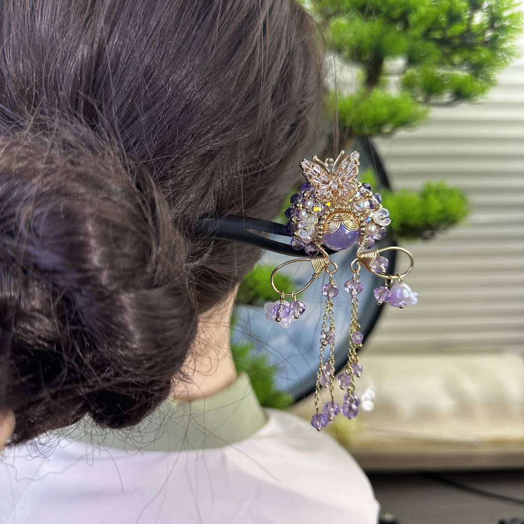 X761紫色刀马旦发簪气质手工头饰发饰中式纯手工国风百搭时尚发簪