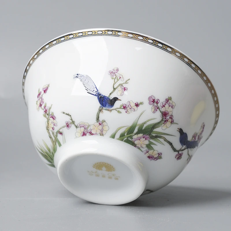 景德镇高温白瓷 花鸟陶瓷家庭米饭碗陶瓷餐具 2个装
