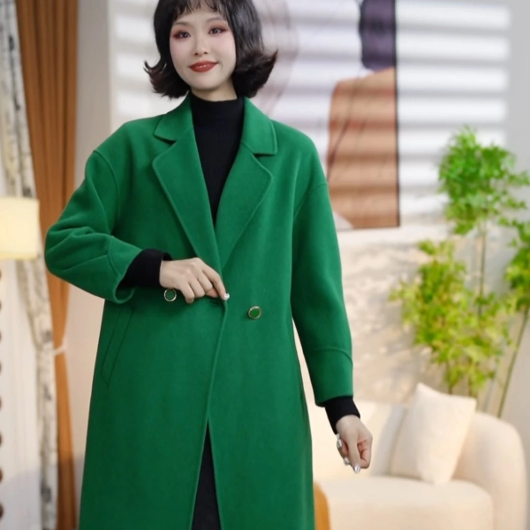 M130秋冬气质时尚翻领韩版中长款百搭双面呢大衣DM3