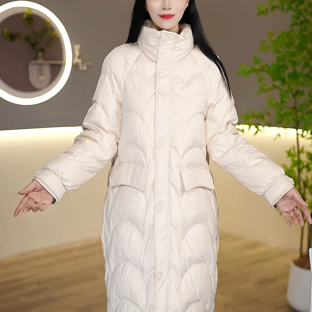 S3518 时尚休闲韩版简约显瘦百搭女士白鸭绒中长羽绒服秋冬加暖
