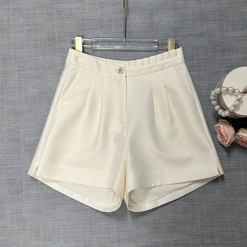 高端气质百搭纯色宽松高腰短裤子春夏秋四季遮肉显瘦休闲设计感女