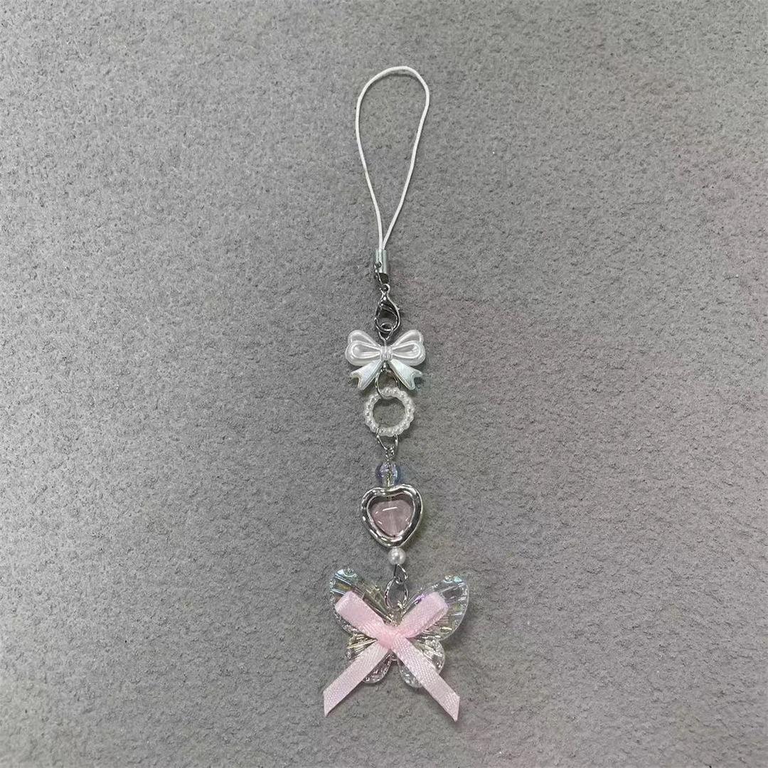 韩系ins甜美少女挂链银色星星蝴蝶结手机链简约百搭咕卡挂件