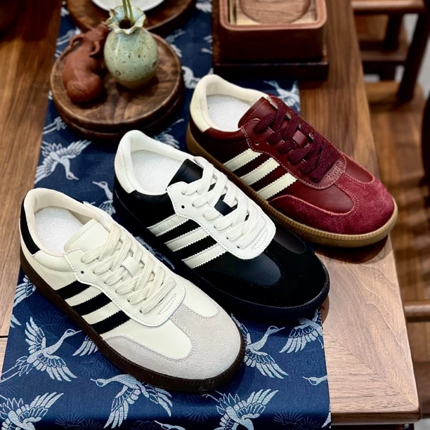 厚底德训鞋百搭女秋冬新款真皮系带擦色做旧复古运动休闲鞋——61-2