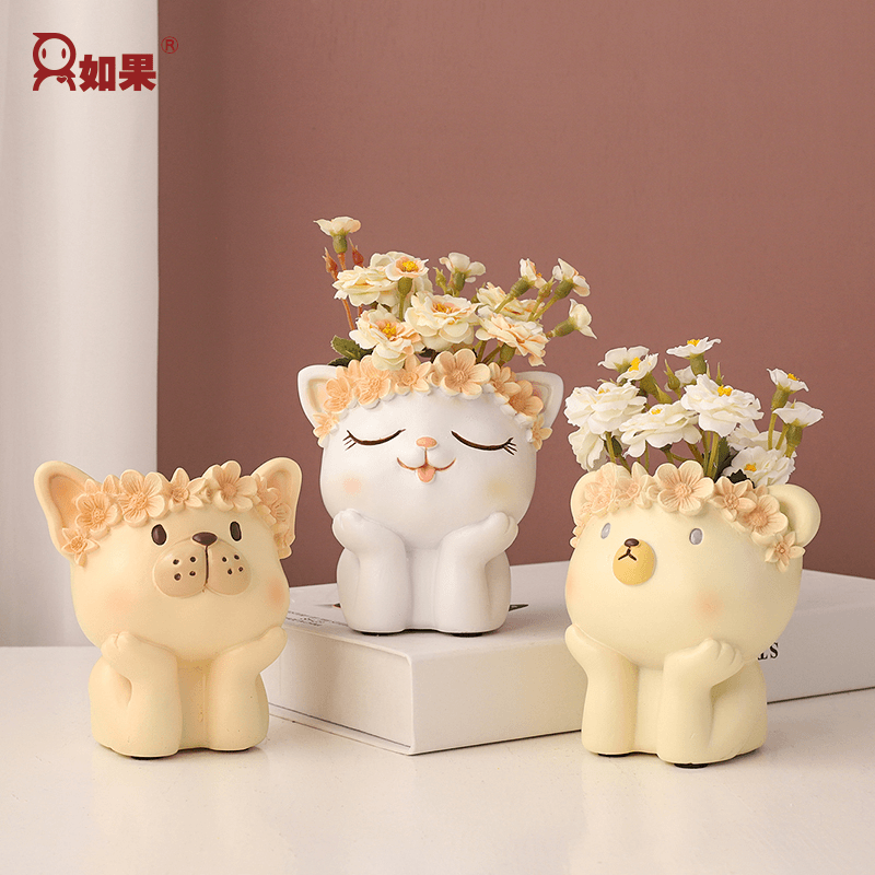 ROOGO/如果创意猫咪小熊可爱小动物多肉花盆桌面小花盆幻想季花盆