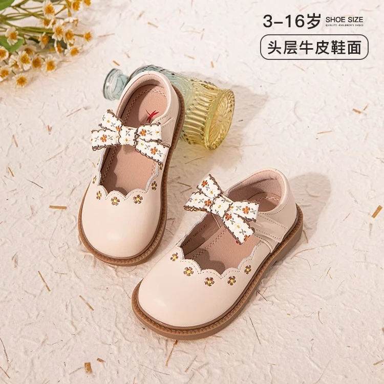 红蜻蜓真皮女童鞋儿童公主小皮鞋2024春秋新款宝宝英伦风夏款单鞋