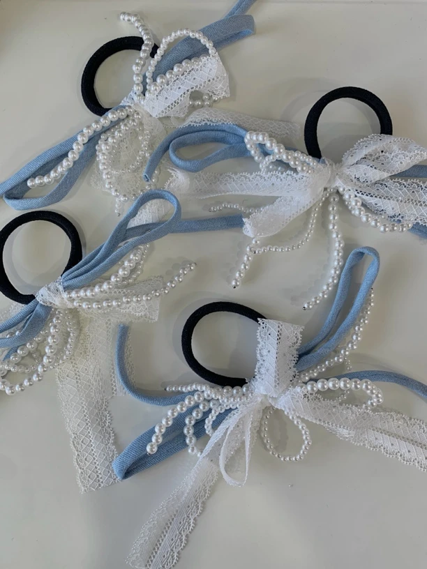 韩版韩式女网纱超仙皮筋时尚OL甜美手工发绳发饰温柔蓝色