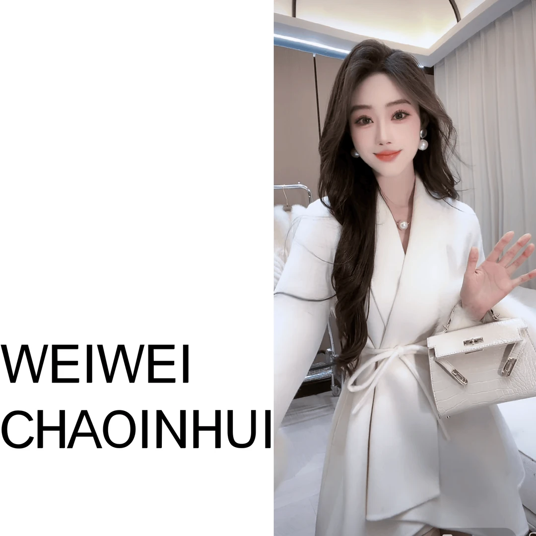 意模【薇薇高端欧货】秋冬名媛气质拼袖口狐狸毛毛呢外套-61060570