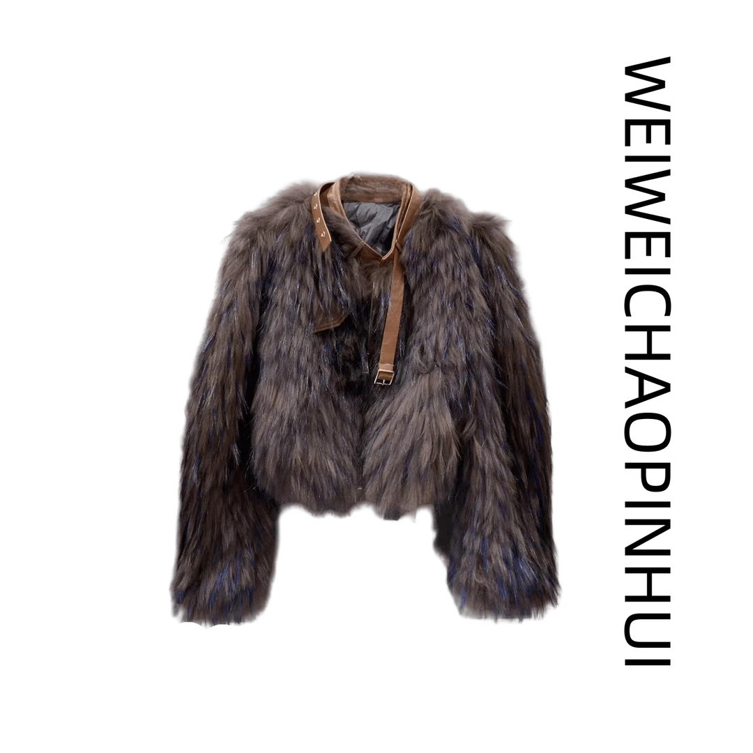 意模【薇薇高端欧货】冬季洋气拼皮保暖鹅绒编织羽绒服 31051157