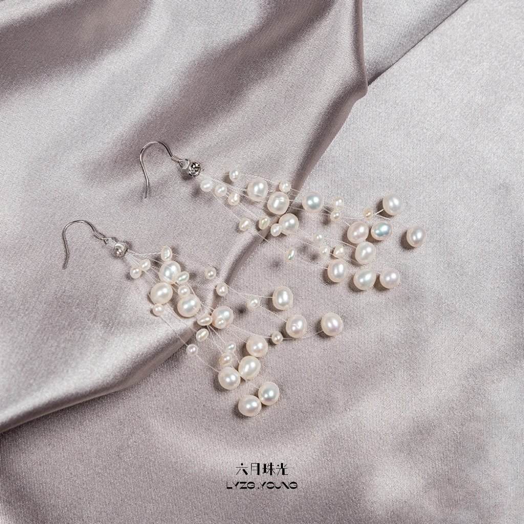 【六月珠光】落在耳边的雪花 淡水珍珠长款耳饰